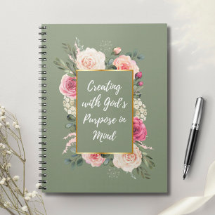 Carnet Bouquet de roses roses à l'aquarelle avec citation