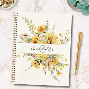 Carnet Bouquet de tournesols à l'aquarelle avec monogramm