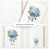 Carnet Bouquet d'hortensia bleu personnalisé demoiselle d