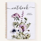 Carnet Bouquet Fleur sauvage pourpre Aquarelle Florale (Devant)