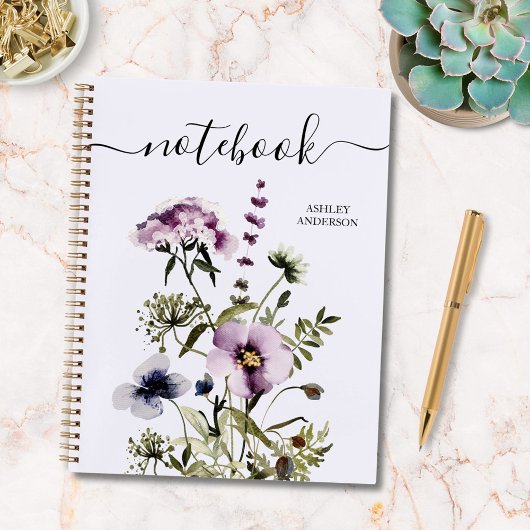 Carnet Bouquet Fleur sauvage pourpre Aquarelle Florale