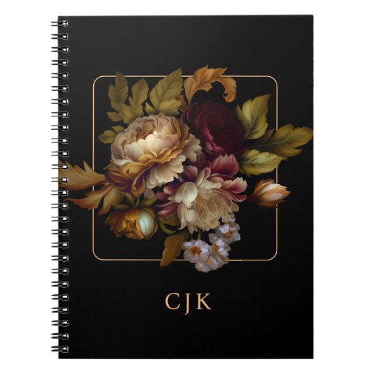 Carnet Bouquet floral foncé du Vieux-Monde avec Monogramm (Devant)