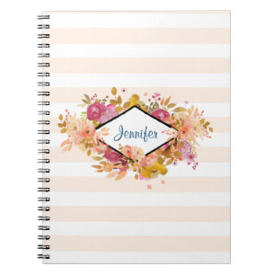 Carnet Bouquet floral orange et rose avec cadre diamant