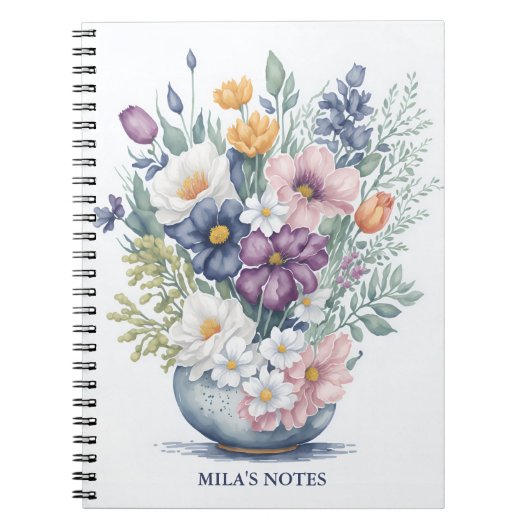 Carnet Bouquet floral sur mesure Pastel Fleur sauvage aqu (Devant)