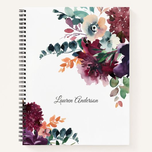 Carnet Bouquets floraux d'aquarelle de Bourgogne avec vot (Devant)