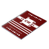 Carnet Bourgogne et blanc ajouter initiales nom strié (Côté gauche)