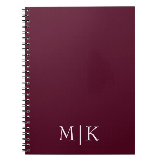 Carnet Bourgogne et blanc | Monogramme moderne (Devant)