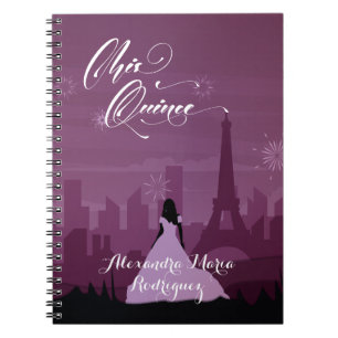 Carnet Bourgogne Rose rose Paris Feu d'artifice Quinceañe