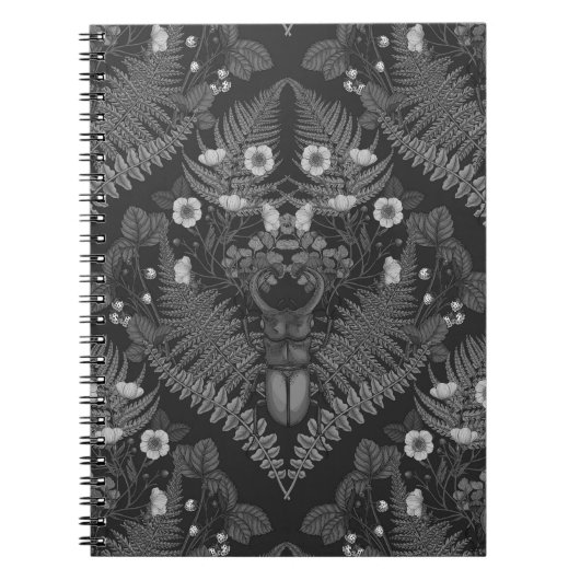 Carnet Bousier et fougères, en noir et blanc (Devant)