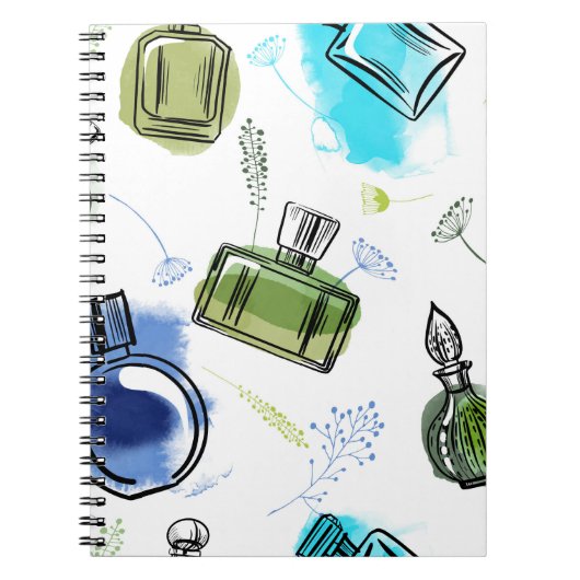Carnet Bouteille de parfum motif sans soudure et texte aq (Devant)