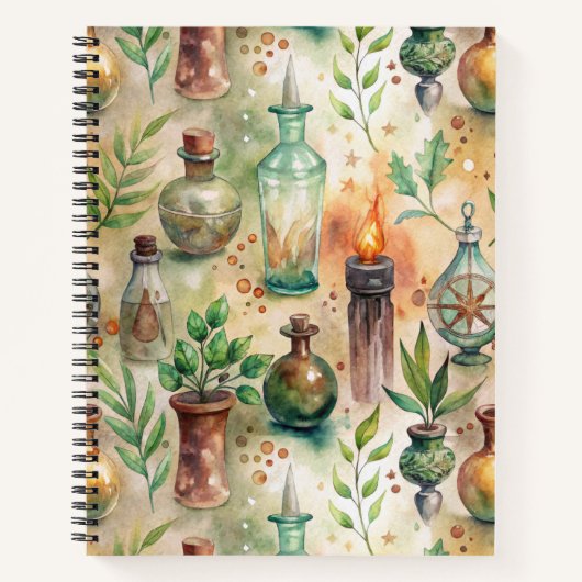 Carnet Bouteilles de phytothérapeute rustiques Vert Marro (Devant)