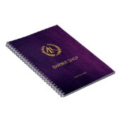 Carnet Boutique de barbier de luxe en cuir violet look or (Côté Droit)