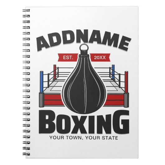 Carnet Boxe Anneau AJOUTER NOM Boxer Gym Speed Sac (Devant)