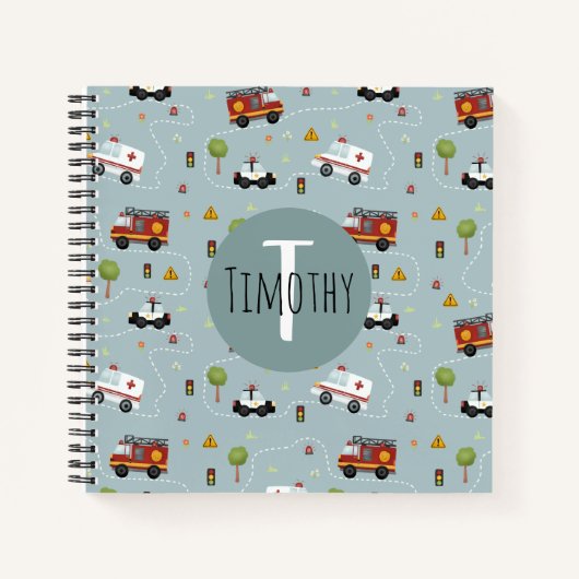 Carnet Boys mignonne Transport Motif et nom Enfants Monog (Devant)