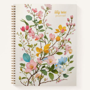 Carnet Branche de fleurs simple en couleurs pastel et crè