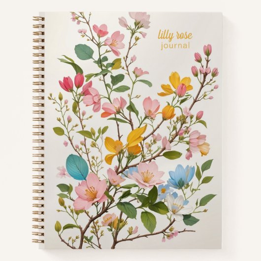 Carnet Branche de fleurs simple en couleurs pastel et crè (Devant)