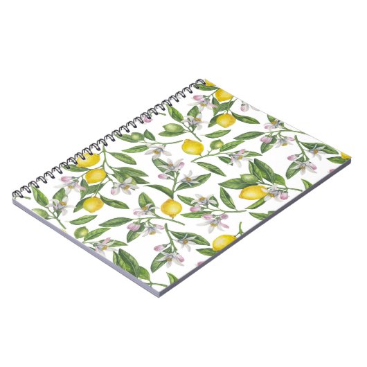 Carnet Branches de citron avec fleurs et fruits sur blanc (Côté gauche)
