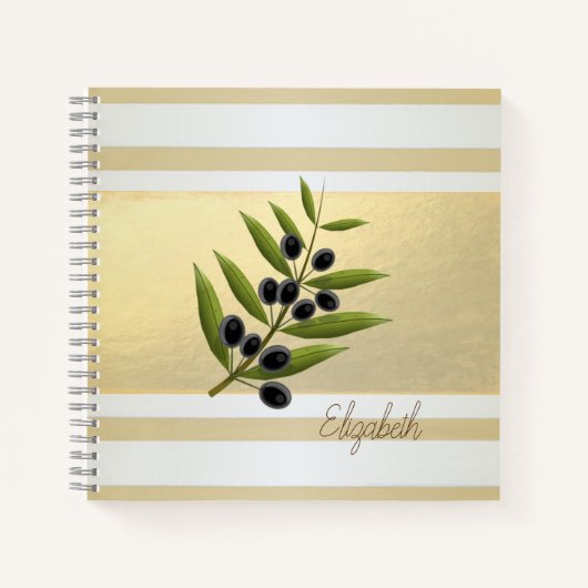 Carnet Branches de fille moderne or rayé, branche d'olive (Devant)