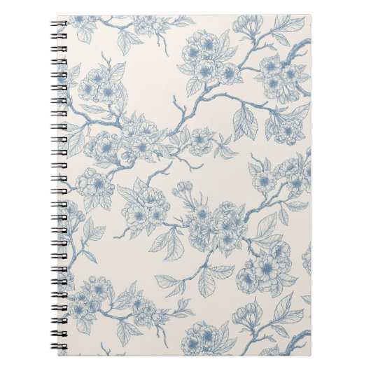Carnet Branches de fleurs de cerisier en bleu et blanc ca (Devant)