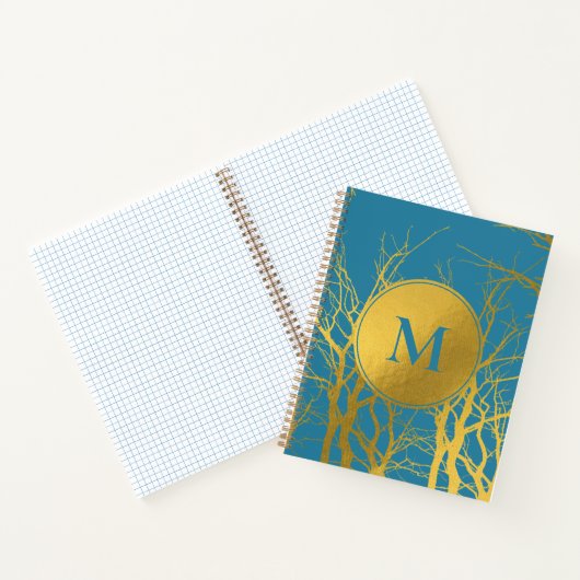 Carnet Branches Gold Tree Motif Monogramme bleu (Intérieur)