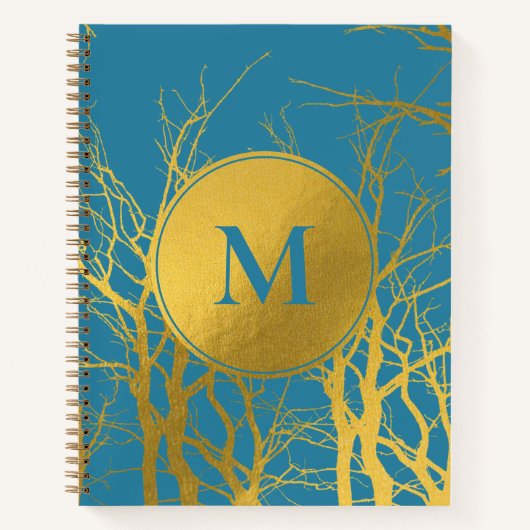 Carnet Branches Gold Tree Motif Monogramme bleu (Devant)