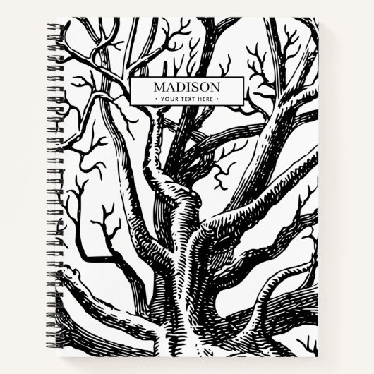 Carnet Branches rustiques Abstraites en noir et blanc (Devant)