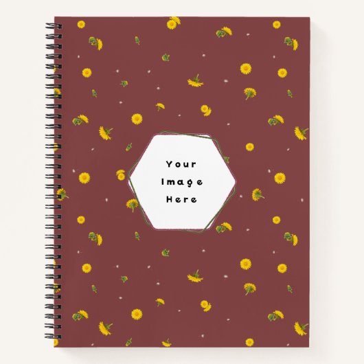 Carnet Brick Red Japanese Dandelion Floral Pattern (Devant)