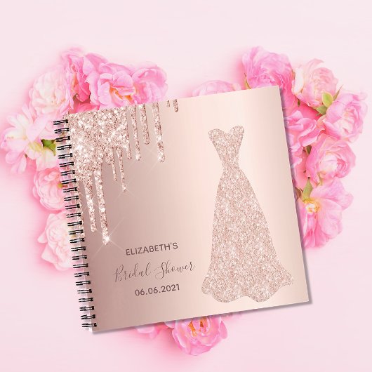 Carnet Bridal Shower rose gold glitter drips guest book