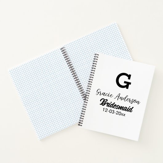Carnet Bridesmaid ajouter nom monogramme simple minimal m (Intérieur)