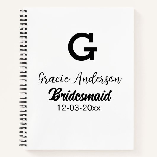 Carnet Bridesmaid ajouter nom monogramme simple minimal m (Devant)