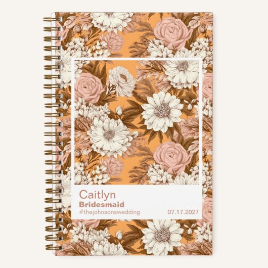 Carnet Bridesmaid Boho Orange and Peach Floral Pattern (Recto)
