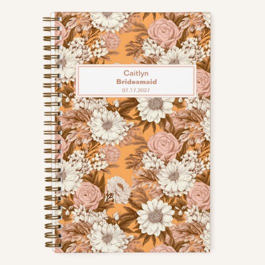 Carnet Bridesmaid Boho Orange and Peach Floral Pattern (Recto)
