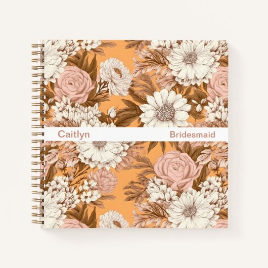 Carnet Bridesmaid Boho Orange and Peach Floral Square (Devant)