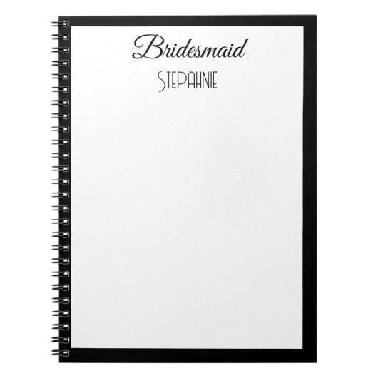 Carnet Bridesmaid Nom personnalisé Noir Blanc Simple Mari (Devant)