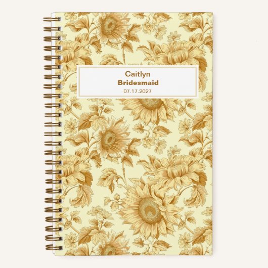 Carnet Bridesmaid Yellow Sunflower Floral Pattern (Recto)