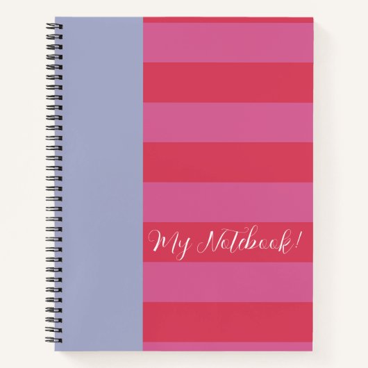 Carnet Bright Cheerful pink and ice blue striped design (Devant)