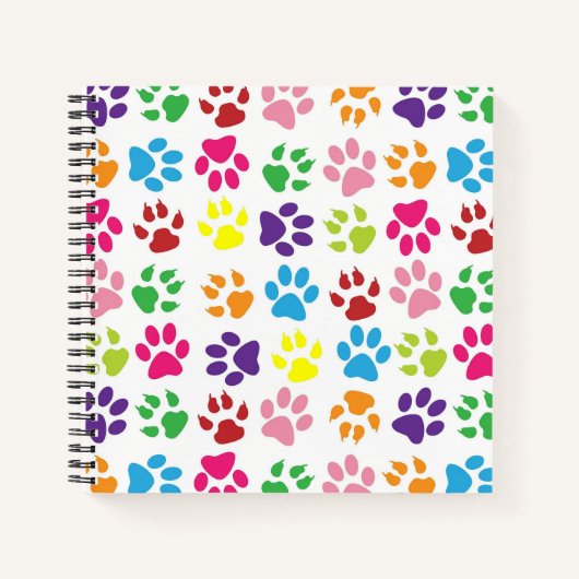 Carnet Bright Colorful Paw Prints Pattern (Devant)