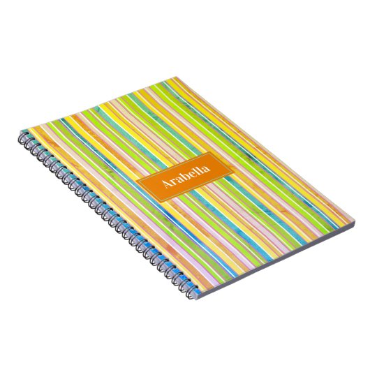 Carnet Bright Colour Grunge Stripes Monogramme (Côté Droit)