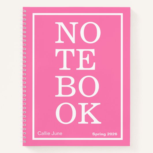 Carnet Bright Pink Modern Big "NOTEBOOK" Notebook (Devant)
