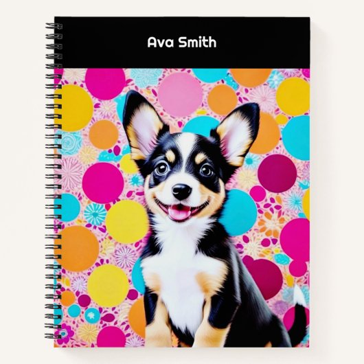 Carnet Brillant coloré tendance Personnalisé mignon chien (Devant)