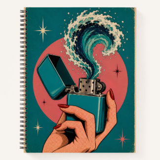Carnet Briquet d'art pop surréaliste rétro avec vague océ