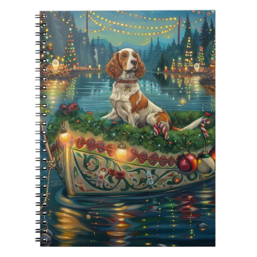 Carnet Brittany Spaniel Noël Festive Voyage (Devant)