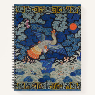 Carnet Broderie chinoise bleu d'oiseau Vintage