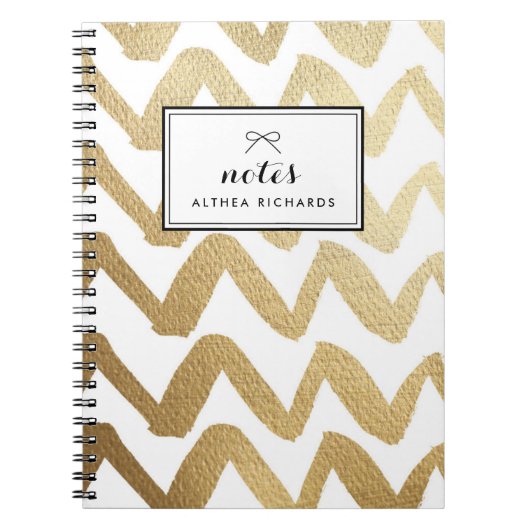Carnet Brosse à huile d'or Faux Chevron Motif personnalis (Devant)