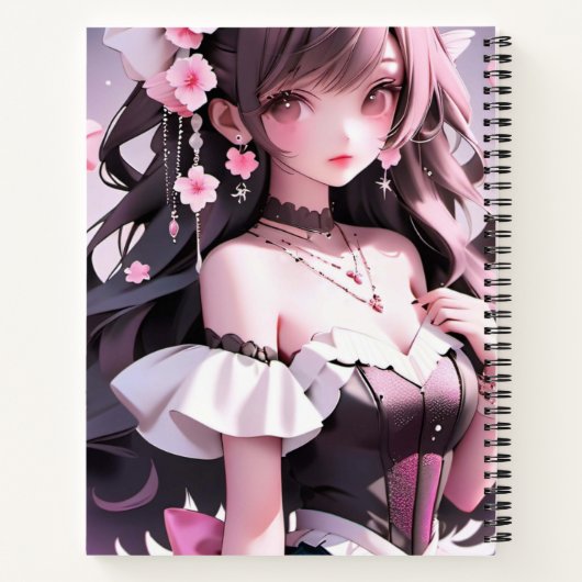 Carnet Brown Sirène Haired aux fleurs roses dans ses chev (Dos)