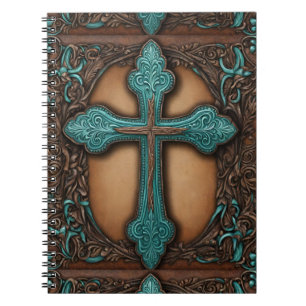 Carnet Brown Turquoise Religieux Western Country Cross
