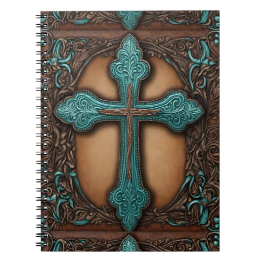 Carnet Brown Turquoise Religieux Western Country Cross (Devant)