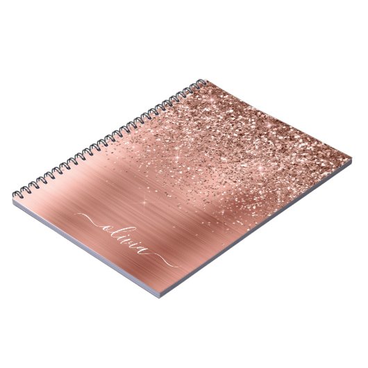 Carnet Brushed metal rose Gold Pink Glitter Monogram (Côté gauche)