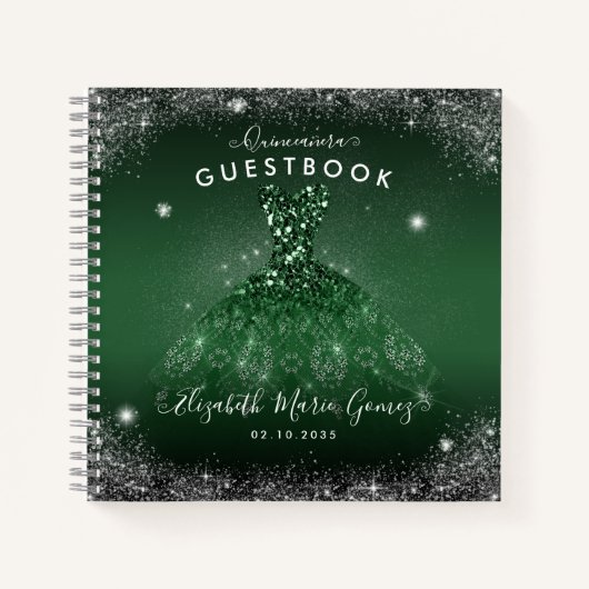 Carnet Budget Emerald Green Silver Quinceanera Gubook (Devant)