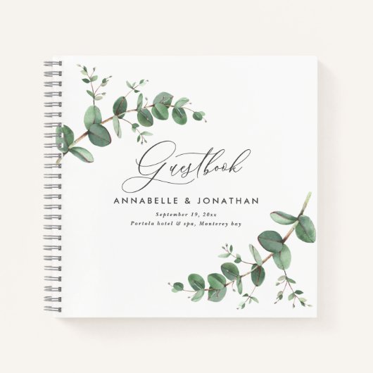 Carnet budget wedding eucalyptus rustic simple guest book (Devant)